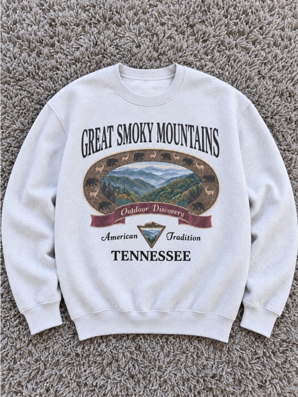 Great Smoky Mountains Tennessee National Park Graphic White Crewneck Sweatshirts